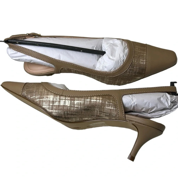 Anthropologie shoes women NEW! Slingback kitten heel Aurora warm taupe gold.7.5 - Picture 9 of 16